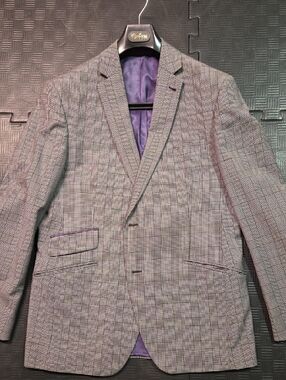 Ted Baker Gray Glen Plaid Sport Coat with Purple Lining